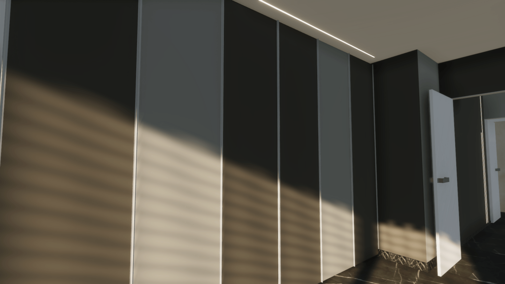 Rendering in 3d di una parete armadio.